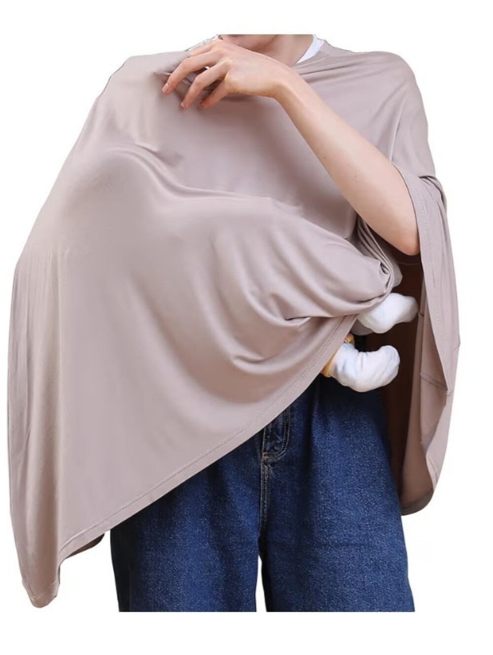Neutral Beige Nursing Cover - Soft Draped Breastfeeding Poncho